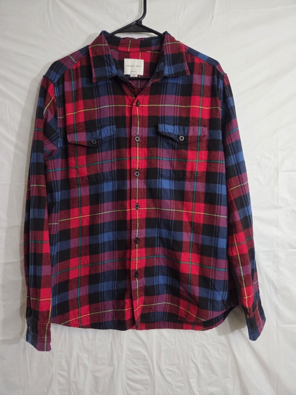 American Eagle Flannel Shirt Mens Size Large Classic Fit Plaid Button-Front
